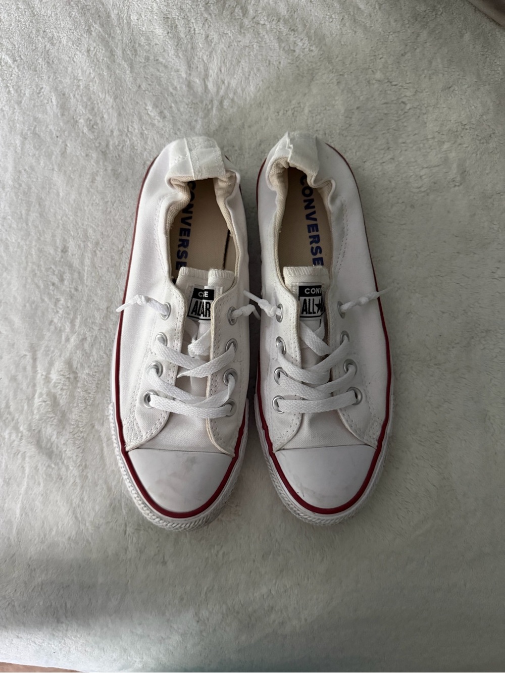 Converse White Low-Top Canvas Sneakers with Red Trim